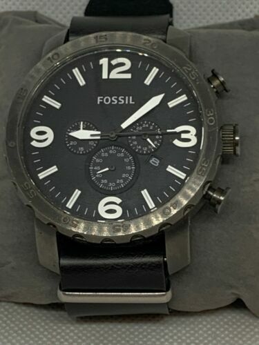 Fossil JR1353 Men's Black Leather Grey Stainless Steel Analog