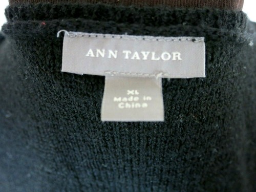 Ann Taylor Black Knit Dressy Cardigan 3/4 Sleeves Ruffles Velvet Pockets XL - Picture 3 of 12