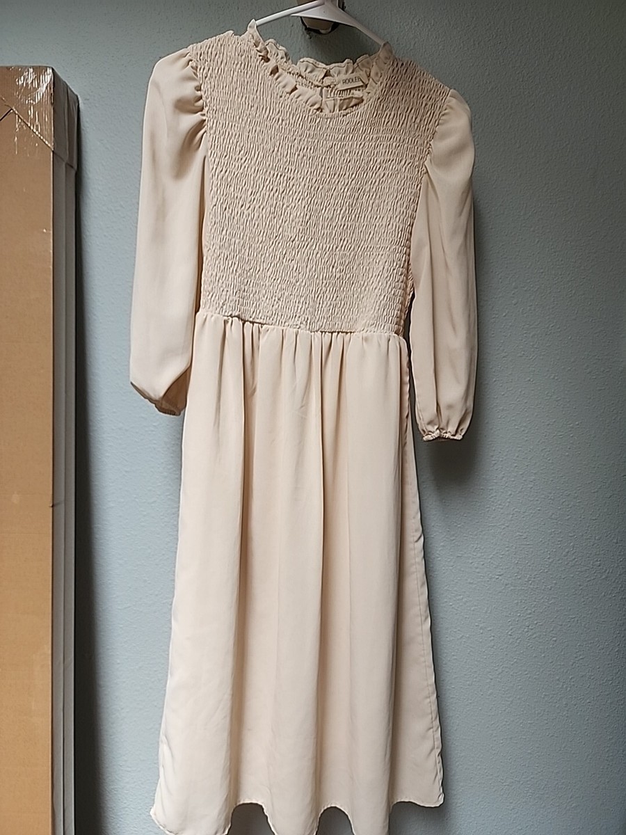 Roolee Smocked Cream Midi Dress S