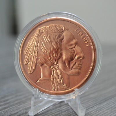 Buffalo Nickel 1 oz .999 Copper Round 39mm Collectible Challenge Coin in Capsule