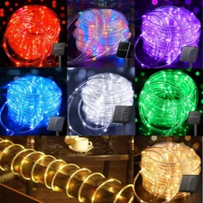 Solar Powered Rope Fairy String Lights Waterproof Outdoor Garden Pool Decoration
