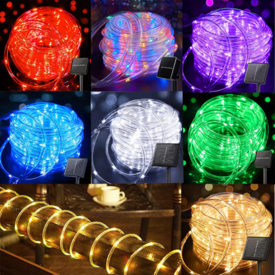 Solar Powered Rope Fairy String Lights Waterproof Outdoor Garden Pool Decoration