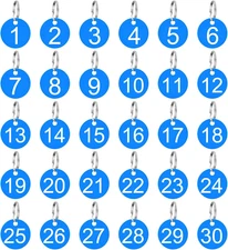 Mozeat Lens 30 Pack 1-30 Plastic Numbers Tags with Key Rings, Numbered Keychain