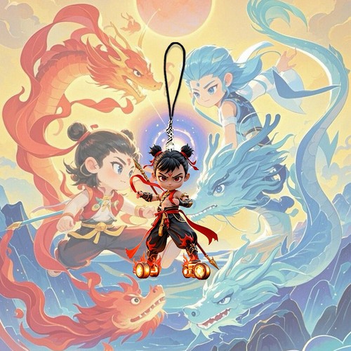Ciondolo borsa scuola telefono acrilico visivo 3D Nezha's 2 Demon bambino mare Nezha - Foto 5 di 9