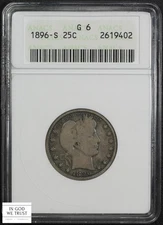 1896 S Barber Silver Quarter 25C Old Soap Box Holder ANACS G 06