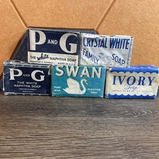 Vintage Lot of 5 Bar Soaps ~ 1 Ivory, 1 Swan, 2 P And G, 1 Crystal White