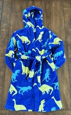 Cozy Kids Dinosaur Print Plush Bathrobe Size Medium Multi-Color Hooded Pockets