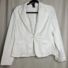 Madison Studio - White Blazer/Jacket - Size 10 - Long Sleeve - Embroidery Detail