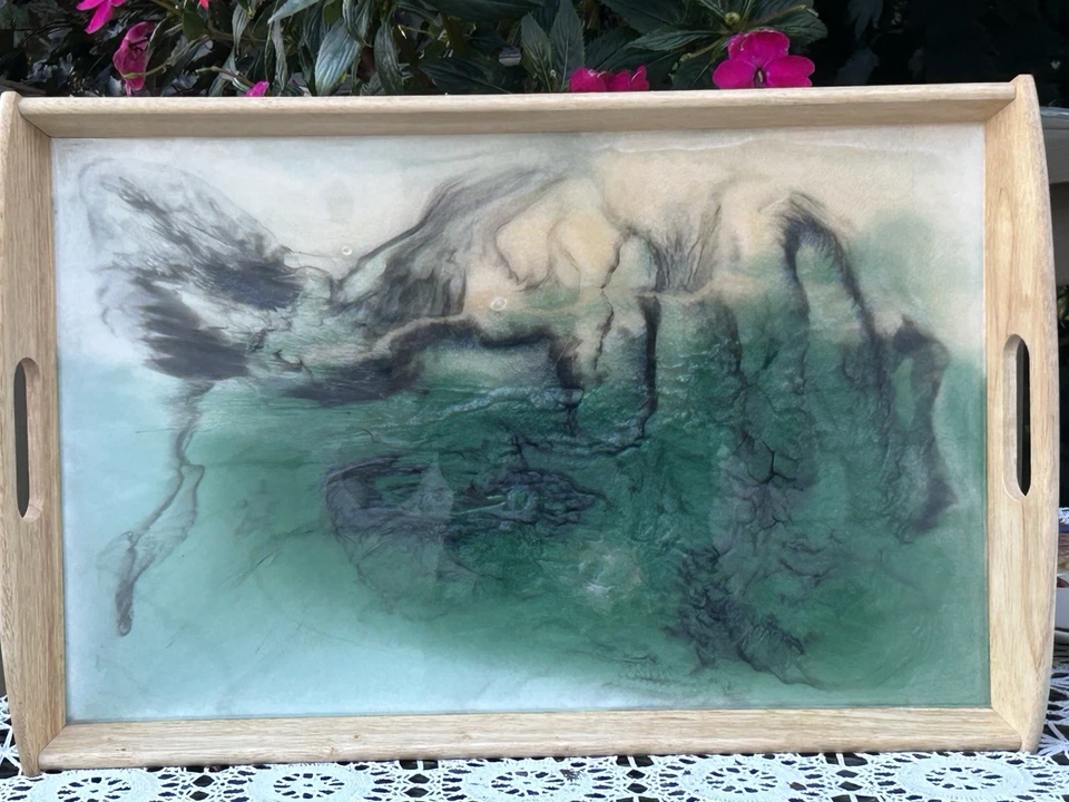 Handmade Ocean Tray, Wooden Epoxy Resin Serving Tray, Beach Recta Vanity Tray - Image 3 of 4