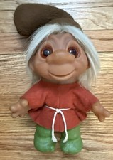 RARE Vintage Thomas DAM Amber Eyes Elf TROLL BOY Green Legs Brown Hat Rust Shirt