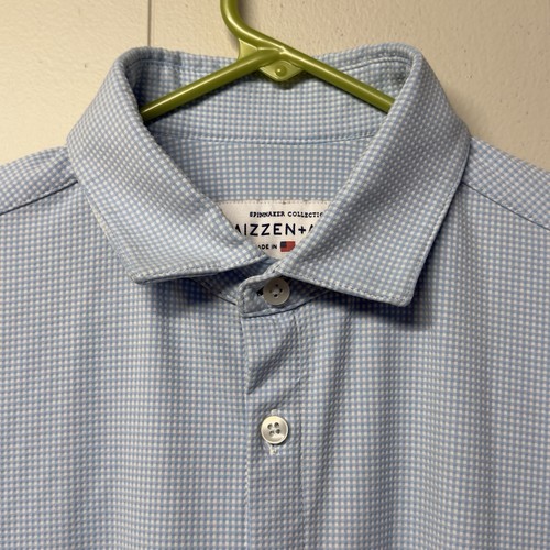 Mizzen + Main Spinnaker Shirt Trim Fit Button Up Mini Check Blue Men L GUC - Bild 3 von 11