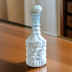 Vintage Jim Beam Milk Glass Decanter Bottle w/ Stopper, White & Light Blue