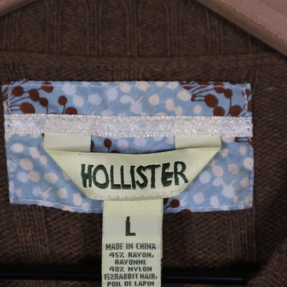 Suéter Hollister Cremallera Completa Mezcla de Cabello de Conejo Elástico Acanalado Marrón Grande 14.5x17 Foto 3 de 4