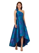 Adrianna Papell Womens Floral Jacquard High Low Dress Gown Teal / Blue 4