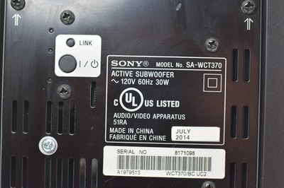 Sony SA‑WCT370 Subwoofer Wireless Active 30 W for Home Theater