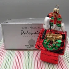 Kurt S Adler Polonaise SNOOPY HOUSE Doghouse Christmas Ornament Glass Vtg 2000