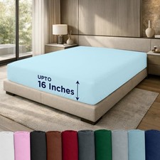 DAN RIVER 100 Cotton Jersey Fitted Sheet, Full, Light Blue, Blue