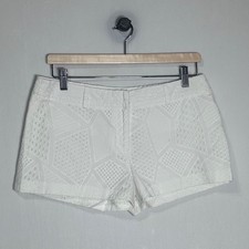 Milly White Geometric Eyelet Shorts Womens 6 Made in USA Summer Tailored