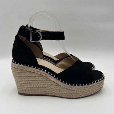 Crown Vintage Jaussie Espadrille Wedge Sandal Black Suede size 8M