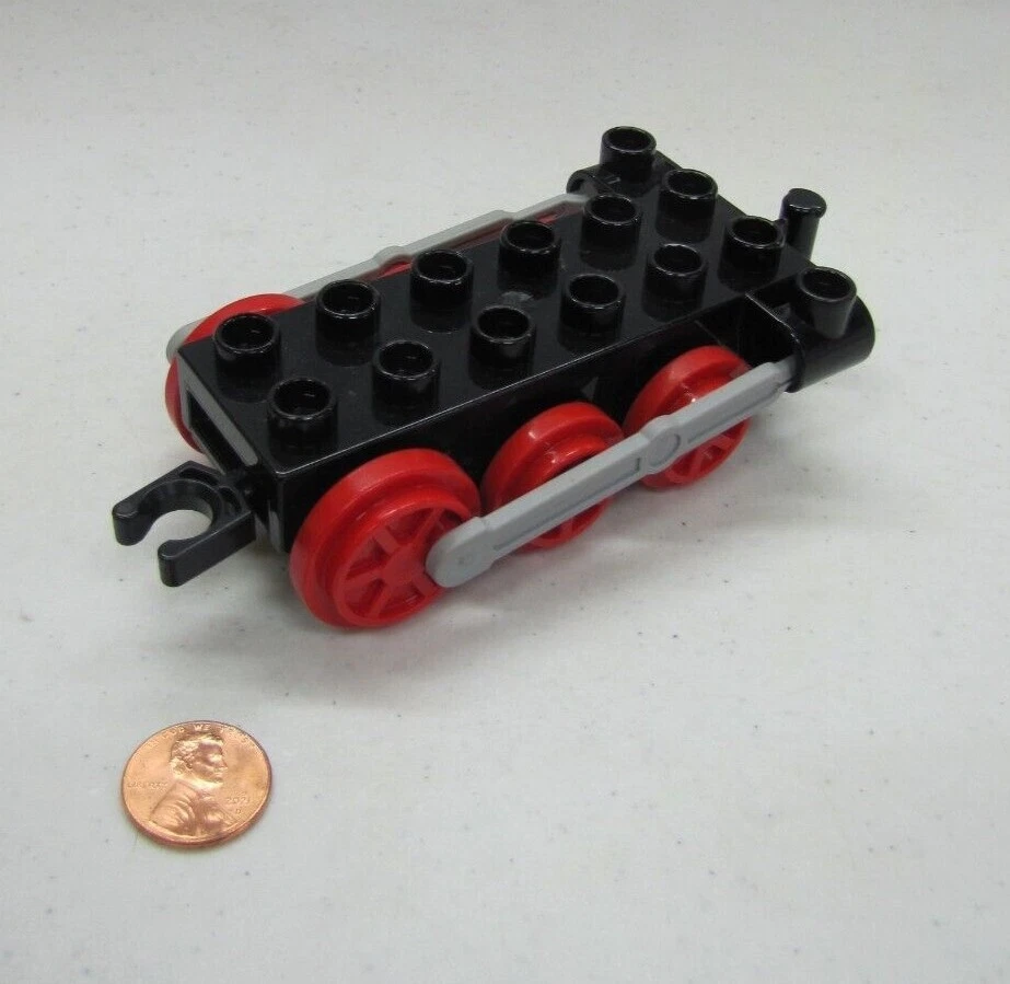Lego Duplo BLACK TRAIN CAR BASE CHASSIS FLAT BED RAILWAY Red Wheels Sliding Hook - Image 3 of 3