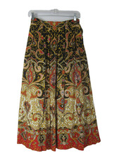 Vtg Susan Bristol Womens XS  Red Yellow Paisley Pleated Skirt Wool Rayon Midi