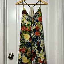 Alice + Olivia Silk Blend Multicolor Floral V-Neck Spaghetti Strap Mini Dress