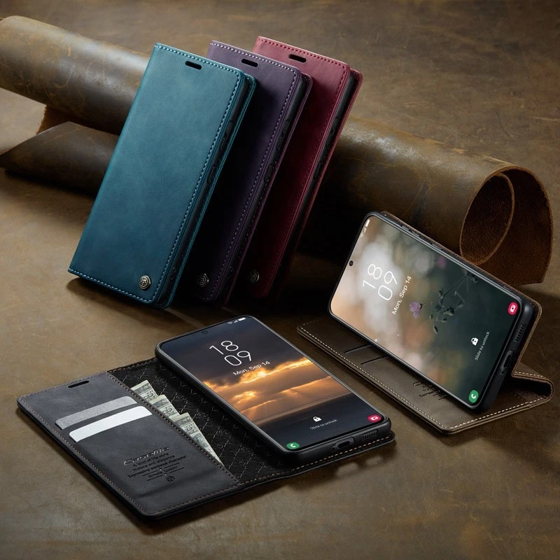 Magnetic Wallet Case Card Genuine Leather Flip Cover for Samsung A14/A24/A34/A54 - Image 3 of 4