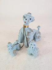 Vintage Blue Spaghetti Poodle w/ Babies on leash