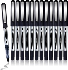 Liquid Ink Rollerball Pens, 12 Pack 0.5mm Stick Ballpoint Black Gel Pens for Ad