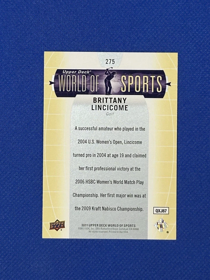 2011 Upper Deck World of Sports Auto Brittany Lincicome #275 Autograph signed - Image 2 of 3