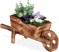 Carriola Porta Fiori, Legno Effetto Bruciato, Decorazione Da Giardino Vintage, V