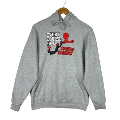 JustHoods AWDis Graphic Hoodie Every Course Is A Speed Course Mens M Gray