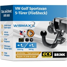 ANHÄNGERKUPPLUNG für VW Golf Sportsvan 18-20 abnehmbar BRINK +13pol E-Satz ABE