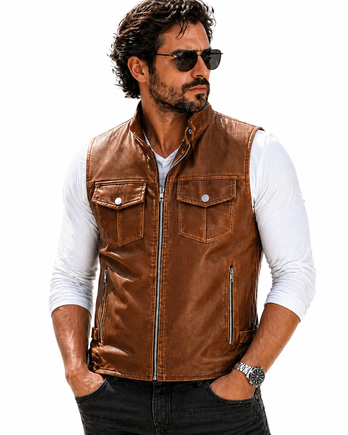 Premium Brown Genuine Leather Vest Casual Fashion Outfit Everyday Wear XS to 2XL