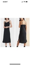 NWT Supesu Eden Black Satin Slip Dress Spaghetti Straps side slits Extra Small