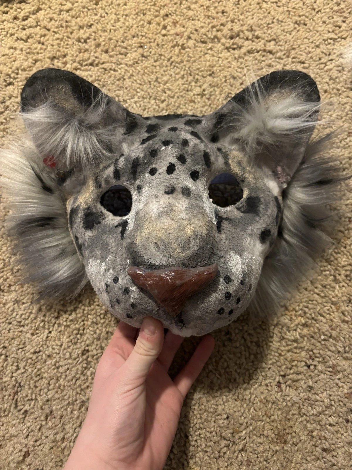 High Quality Realistic Snow Leopard Therian Cat Mask Fully Lined Furred Handmade