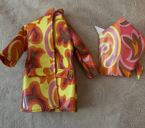 Vintage 1960's Barbie Tagged Shillman Clone Mod Raincoat Jacket With Rain Scarf