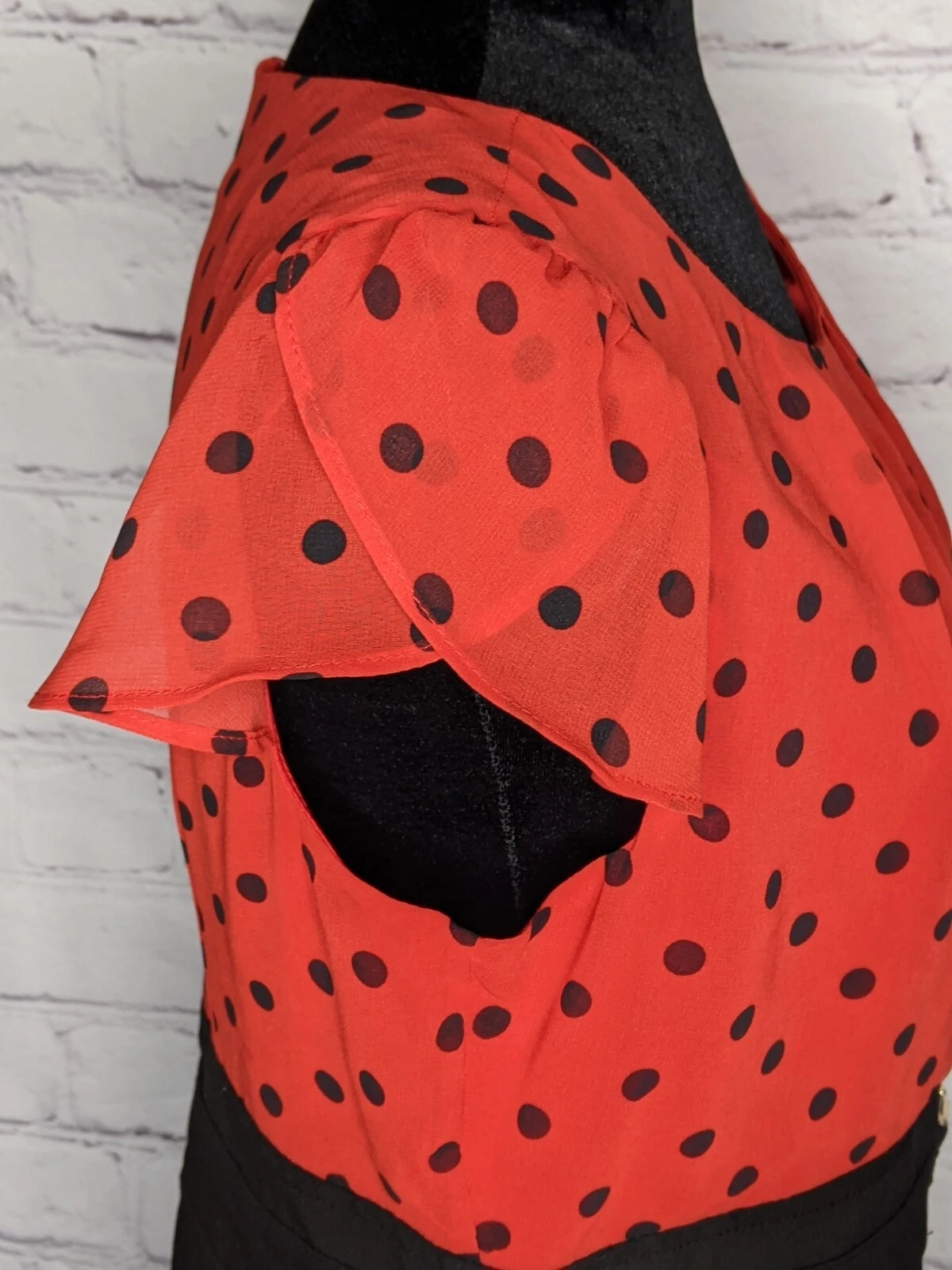 Abito donna Alyx Impero vita rosso nero a pois svasato manica corta tg 12