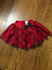 Children's Place Girls Red Plaid Glitter Holiday Skirt w/Bow 3T EUC