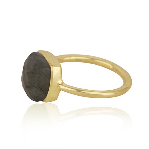Special Gift For Friend Handmade Stackable Ring In Gold Plated With Labradorite - Picture 2 of 8