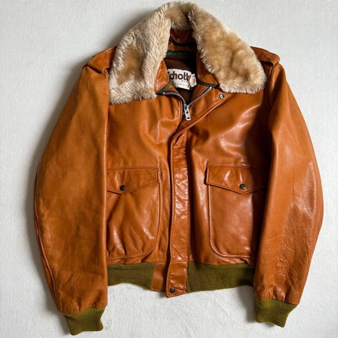 ジャケット・アウター vintage schott A-2 real leather jacket SCHOTT RARE A-2 80's VINTAGE Shearling LEATHER JACKET Hand