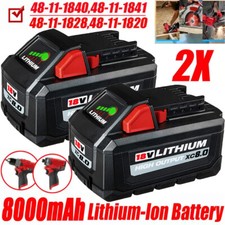 2PACK For Milwaukee M18 Lithium 8.0 AH Extended Capacity Battery 48-11-1860 18V
