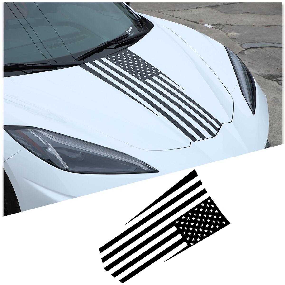Black Front Hood American Flag Vinyl Sticker Decal Fit For
