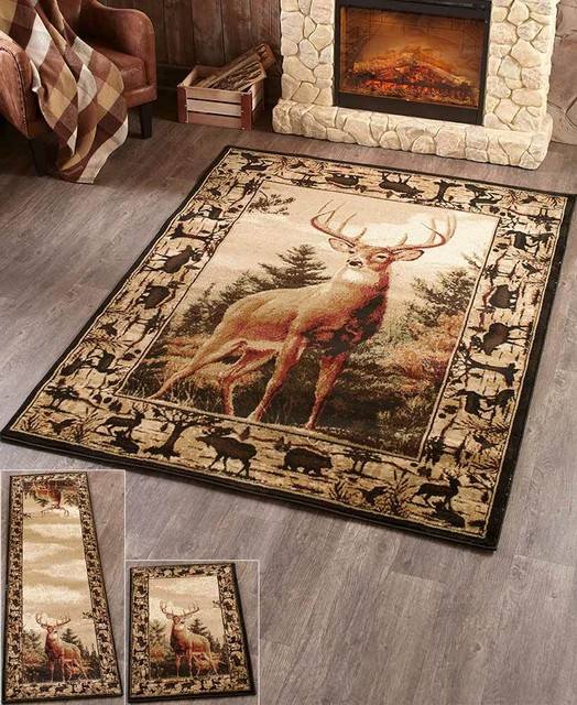 Lodge Accent Runner Area Rug Log Cabin Buck Deer Rustic Living Room Home Decor eBay
