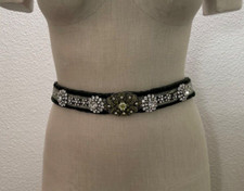 Green Velvet Fabric Rhinestone Belt 1.5  x 59  L Wedding Bridal Sash Belt