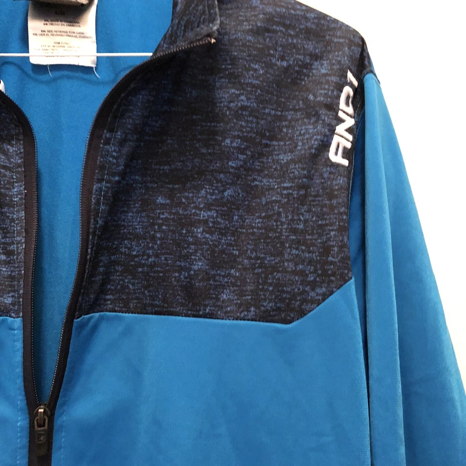 AND1 Jacket Coat Men's Size Large Lightweight Zip Up Blue W/Black Accent - Image 4 of 4