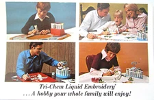 Vintage 1960s Advertising POSTCARD "Tri-Chem Liquid Embroidery!" Hobby Crafts