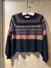 Womens Bog Collective Diamond Pattern Sweater Black Pink Orange XS