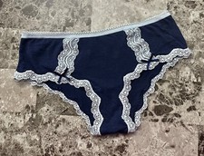 NWT VICTORIA'S SECRET XS NAVY BLUE LACE BOW MODAL BLEND RARE HIPSTER PANTIES