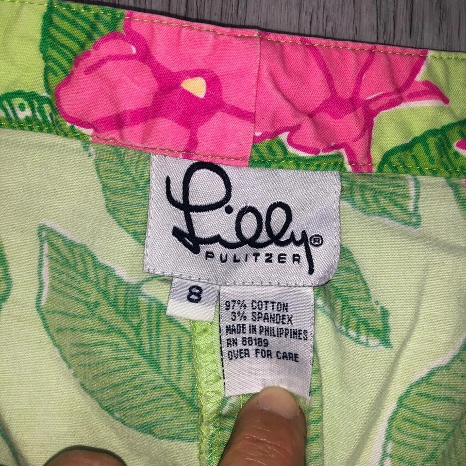 Pantalones para mujer Lilly Pulitzer 8 mezcla de algodón tropical hawaiano floral cremallera lateral Foto 4 de 4